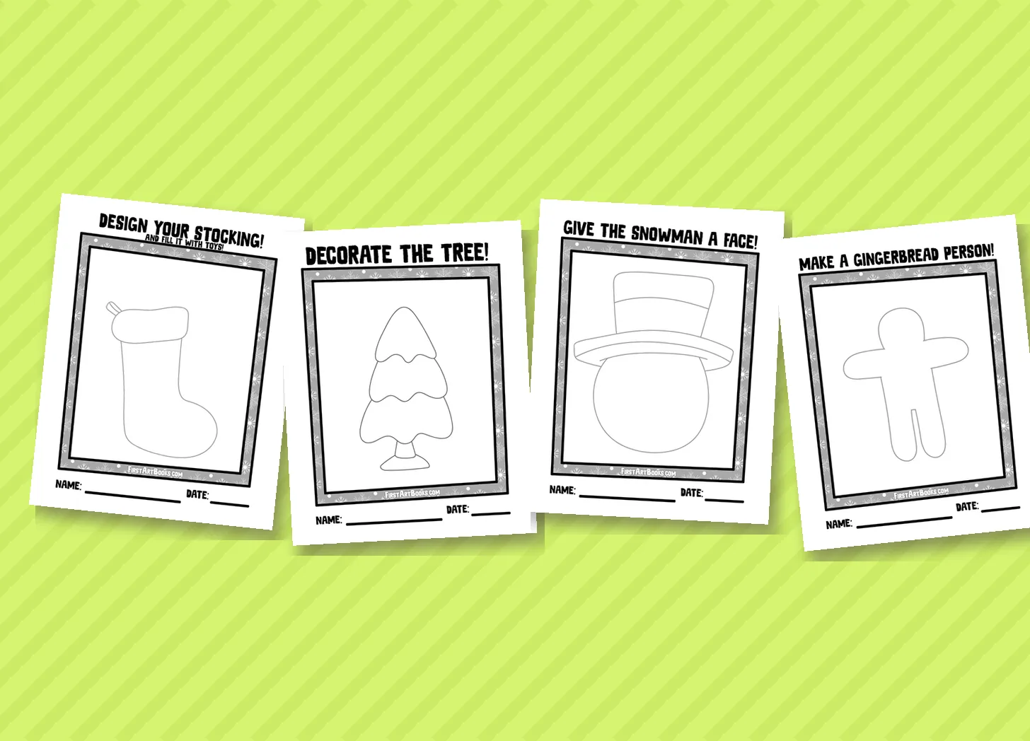 Free Christmas activity sheets: stocking, tree, snowman and gingerbread person