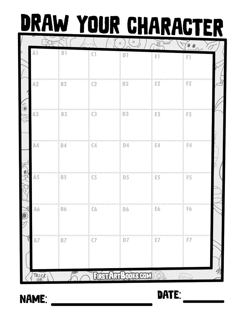 Blank labeled Halloween drawing grid worksheet