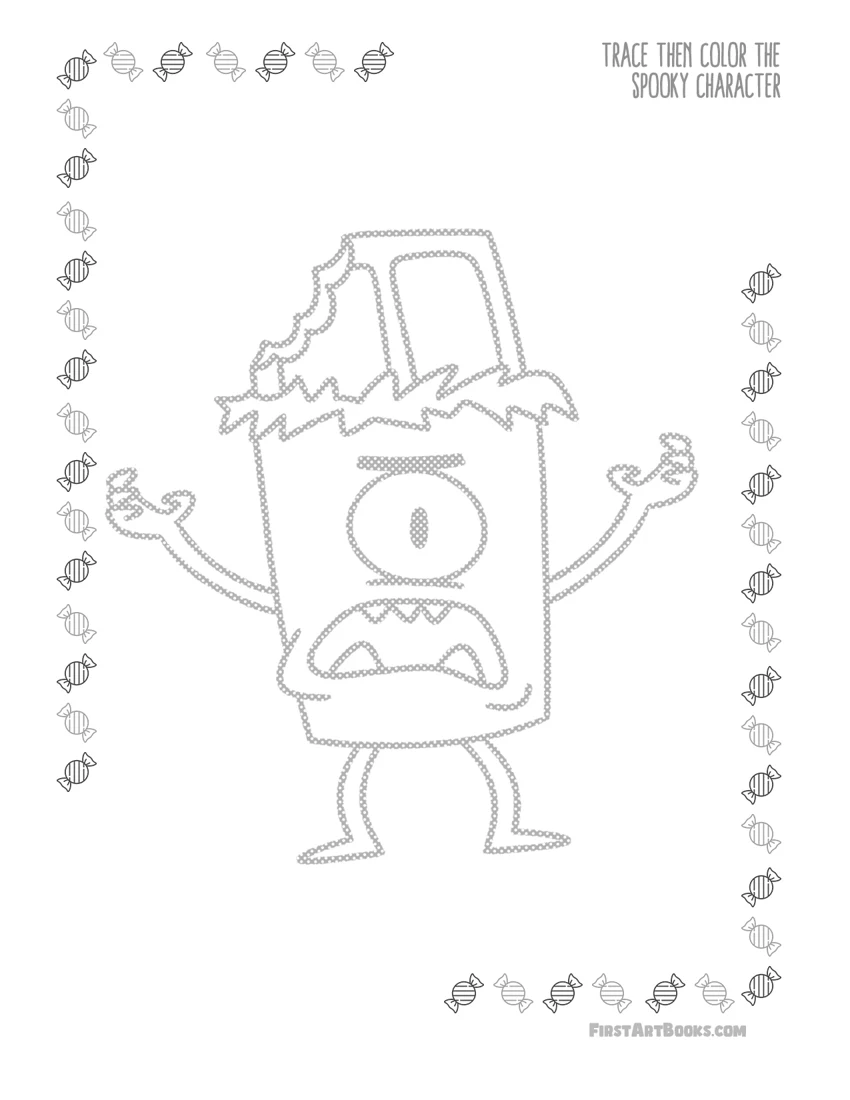 One-Eyed Monster Tracing and Coloring Page printable sample