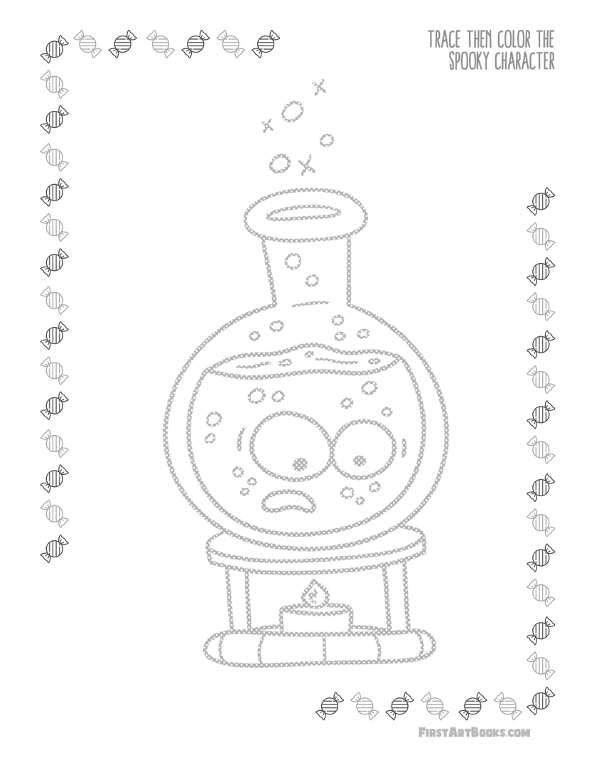 Spooky Potion Bottle Tracing and Coloring Page printable sample