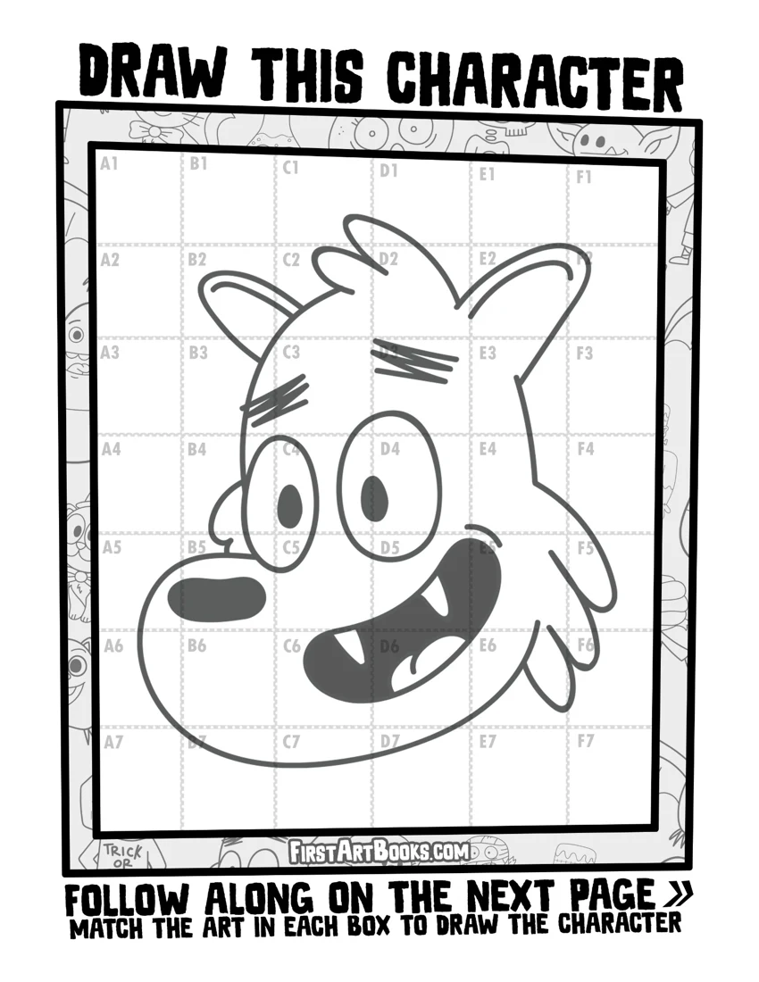 Cartoon Werewolf Grid Drawing printable sample