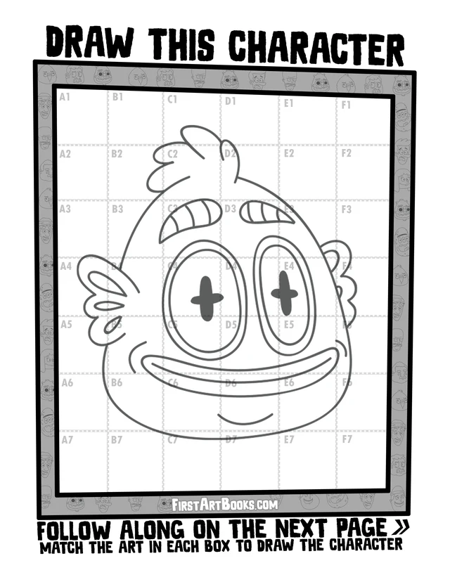 Draw by Grid: A Goofy Face: free printable page