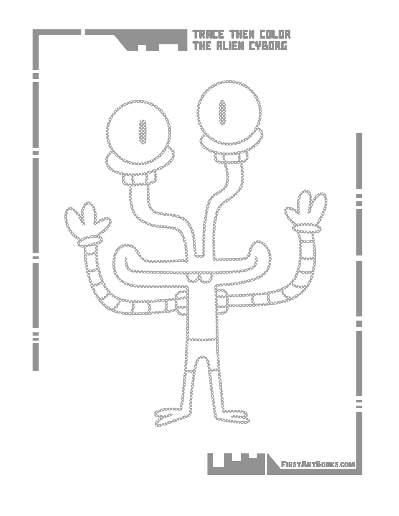 Free Activity Page: Trace Then Color an Alien Cyborg – illustration 2