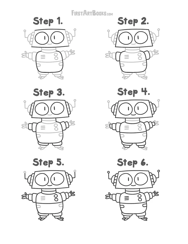 How to Draw: Baby Robots printable page