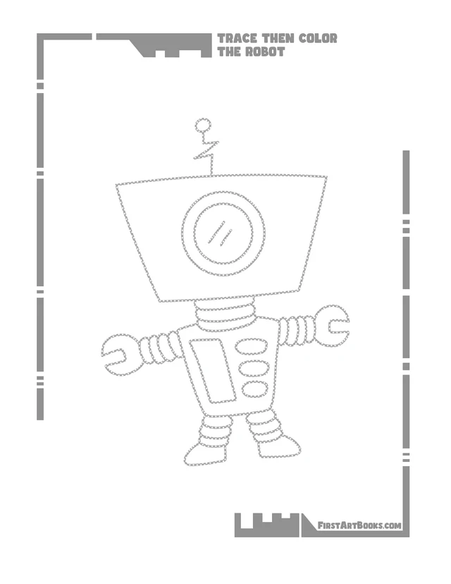 Trace Then Color A Baby Robot: free printable page