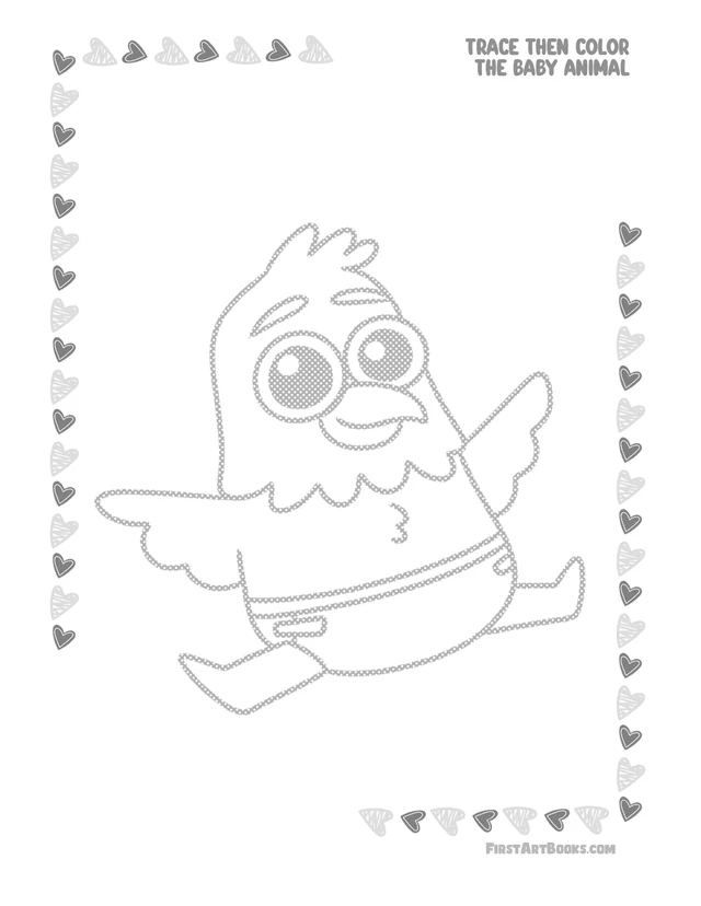 Trace Then Color: Baby Animals printable page