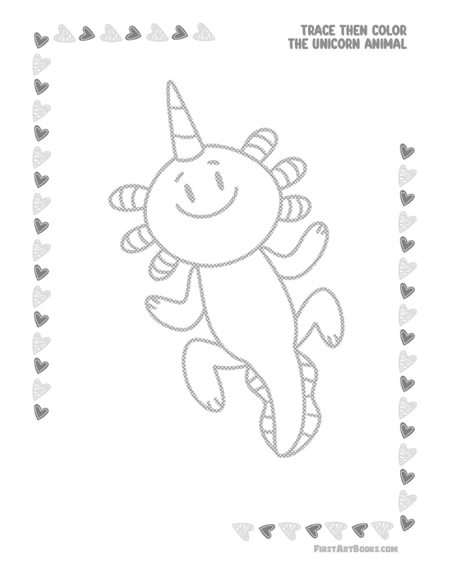 Trace Then Color: Unicorn Animals printable page