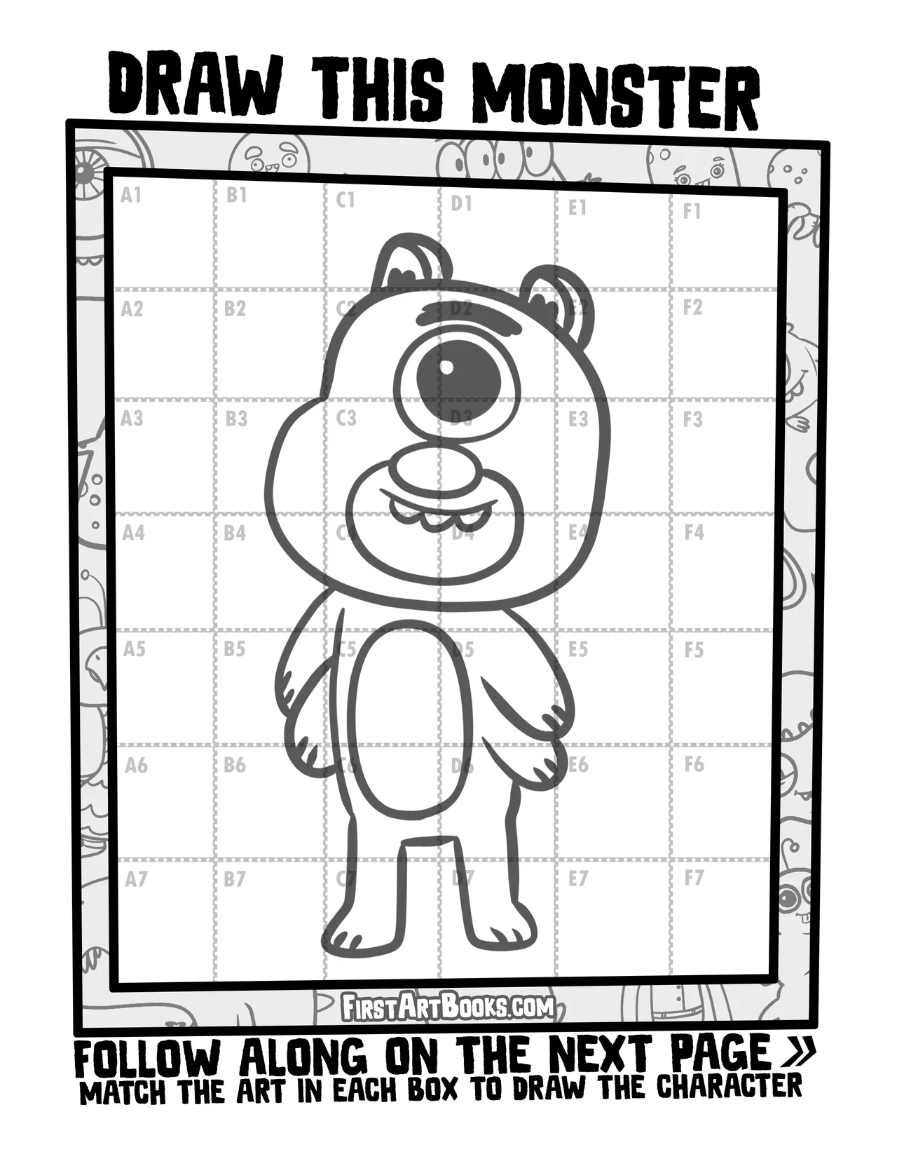 Free Activity Page: Cyclops Teddy Bear Monster Grid Drawing Exercise - Fun Art Worksheet – illustration 2