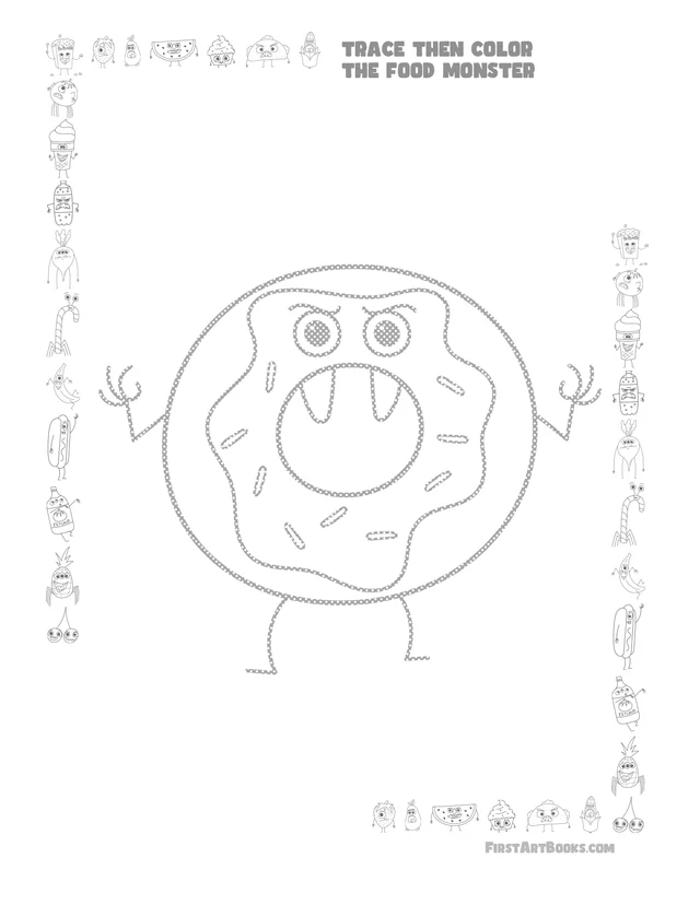 Trace Then Color: Cartoon Food Monsters printable page