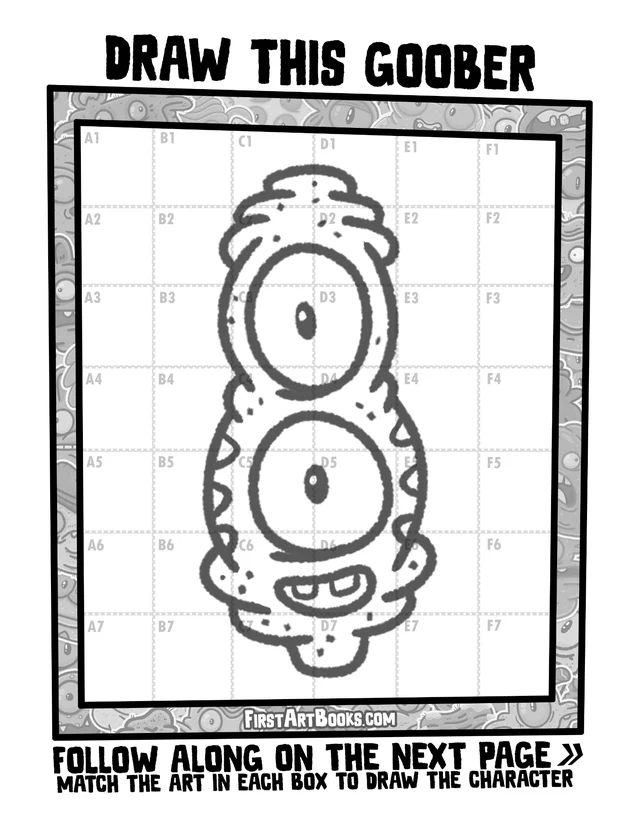 Draw by Grid: Crusty Goobers: character grid page and blank grid