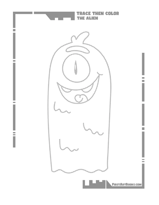 Trace Then Color: Cartoon Aliens printable page