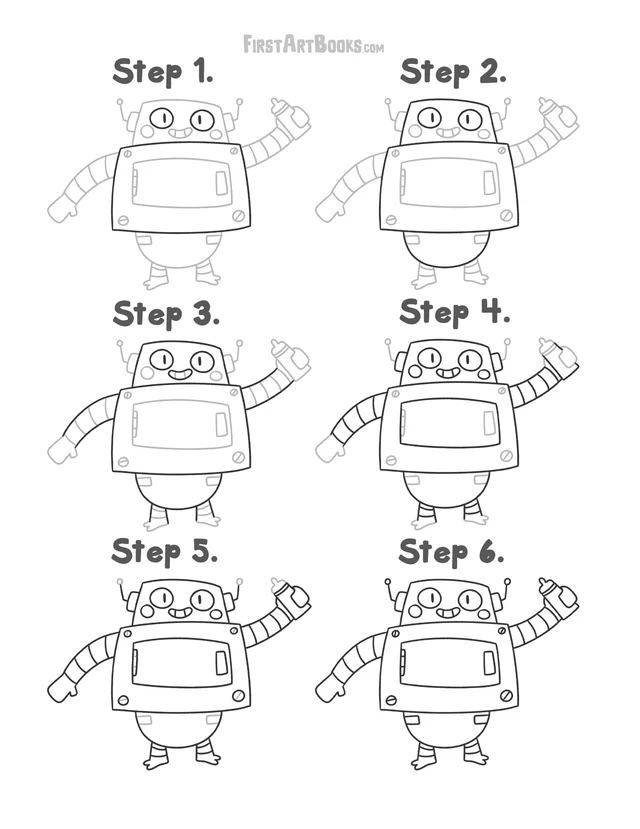 How to Draw: Baby Robots printable page