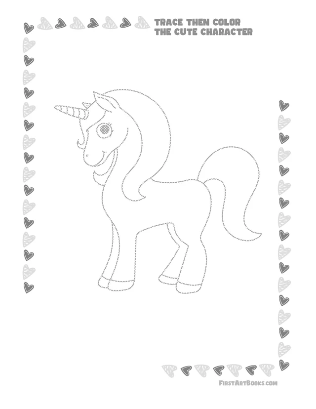 Trace Then Color: Mermaids, Unicorns, and Other Cute Stuff printable page