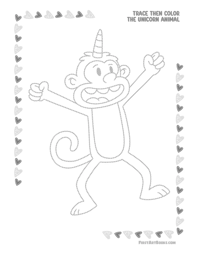 Trace Then Color: A Uni-Monkey: free printable page