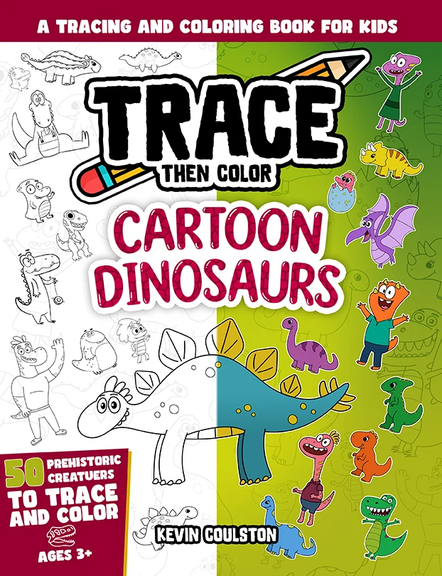 Trace Then Color: Cartoon Dinosaurs