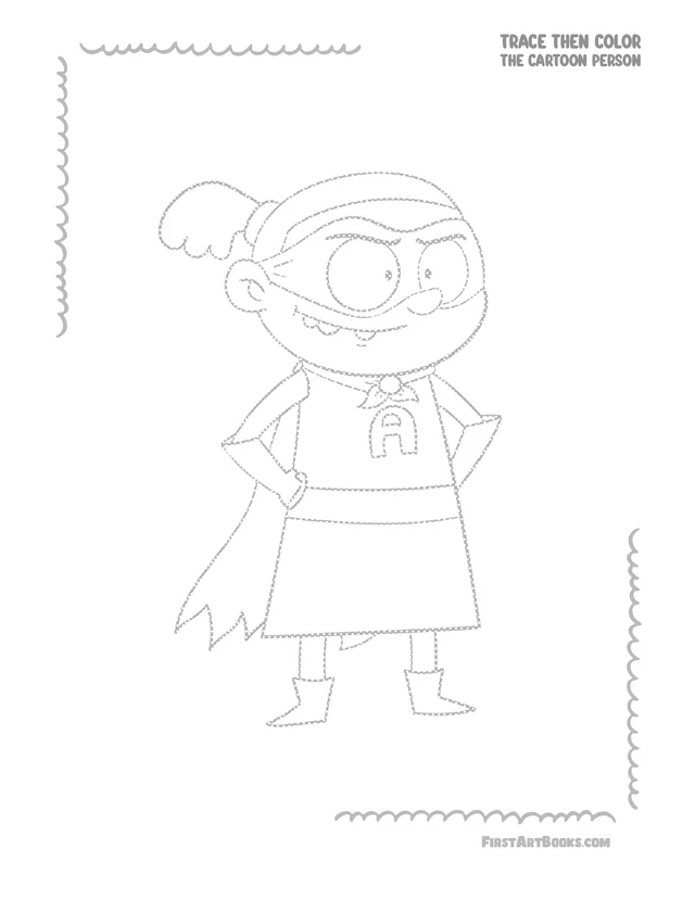 Trace Then Color: Cartoon People printable page