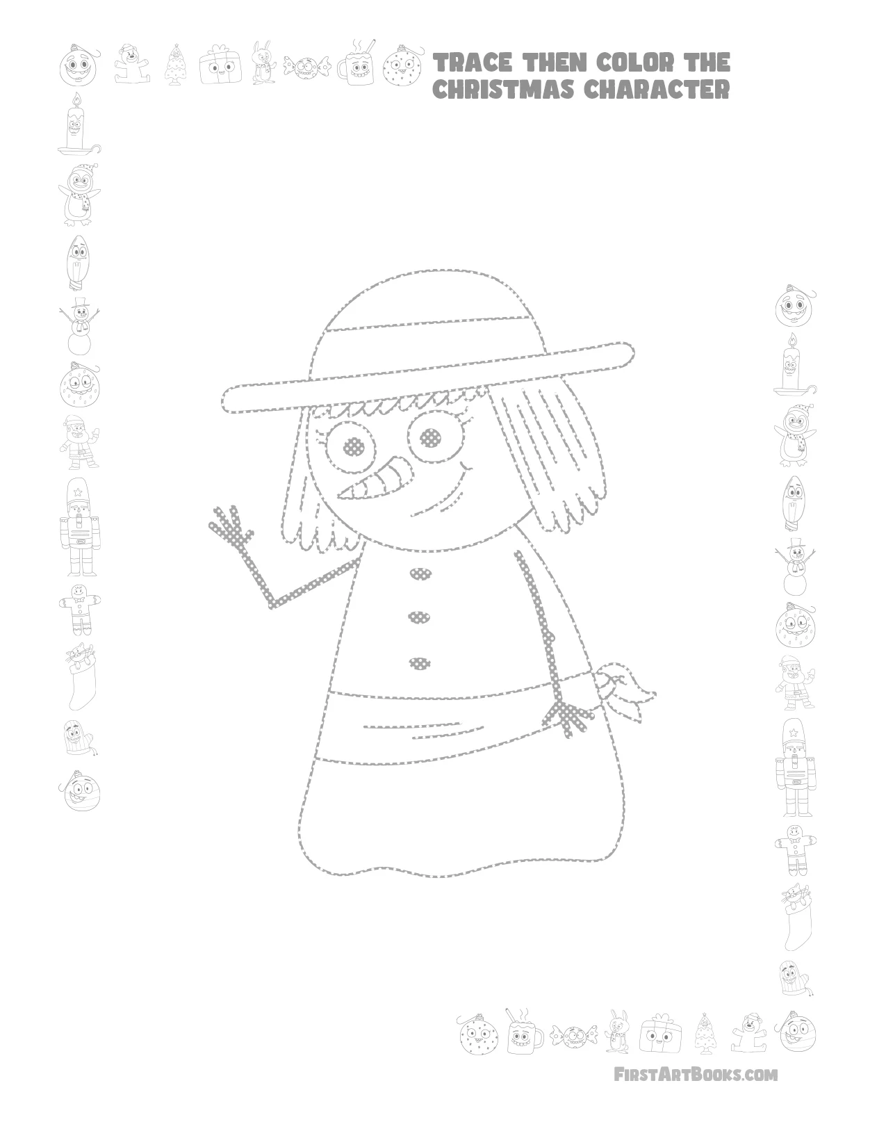 Trace Then Color: Cartoon Christmas Characters sample 3