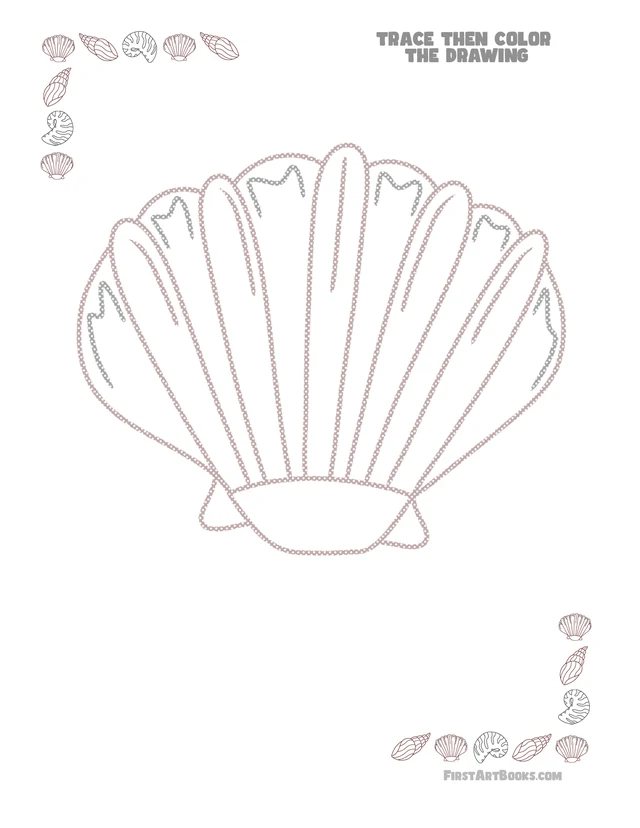 Trace Then Color The Seashell: free printable page