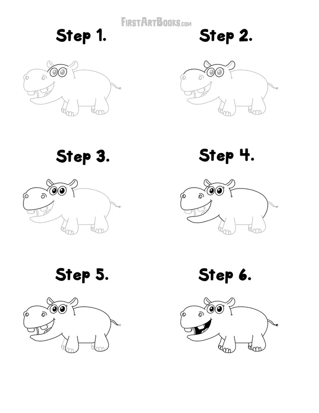 How to Draw a Hippo: free printable page