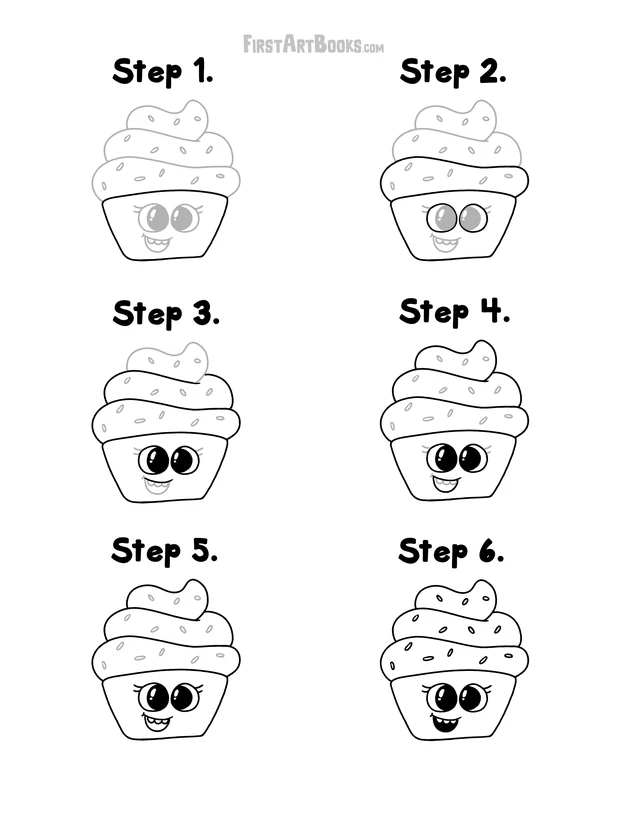 How to Draw a Cute Cupcake: free printable page