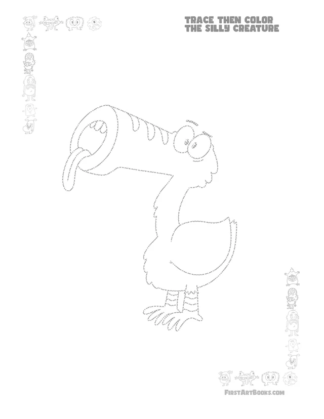 Trace Then Color A Weird Creature: free printable page
