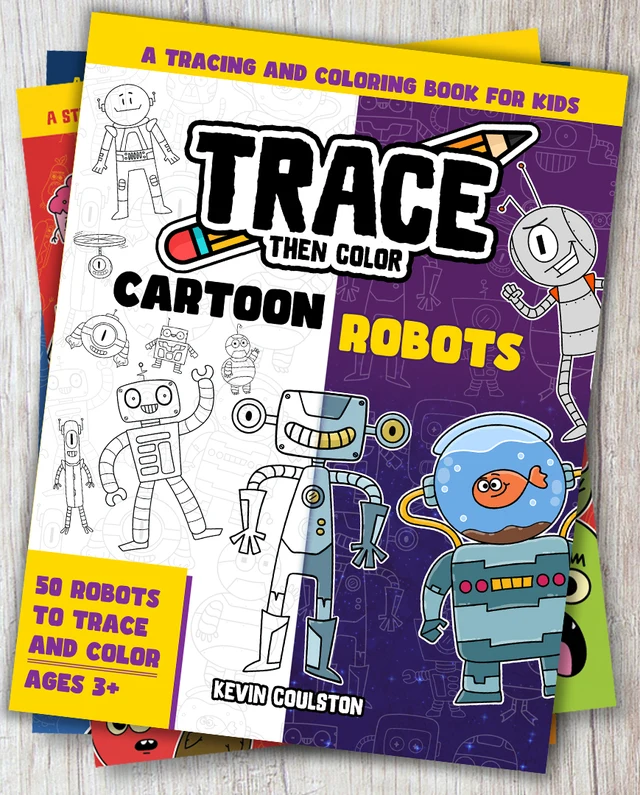 Trace Then Color This Cartoon Robot: free printable page