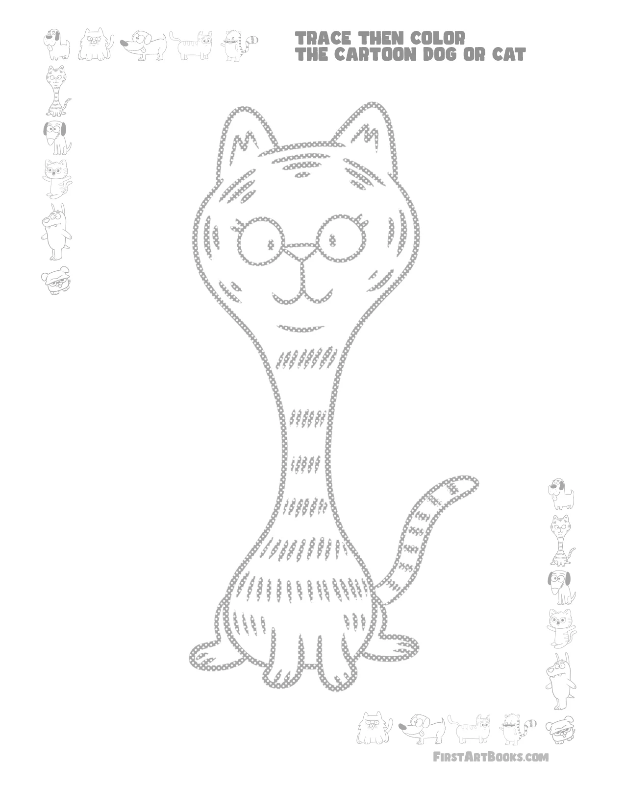 Trace Then Color: Cartoon Cats & Dogs sample 2