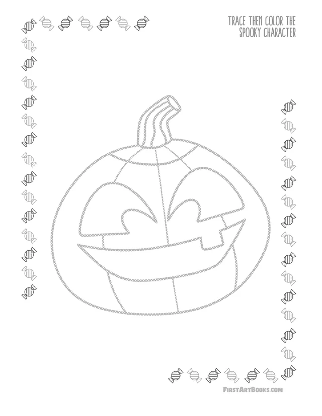 Trace Then Color: Spooky Stuff for Halloween printable page