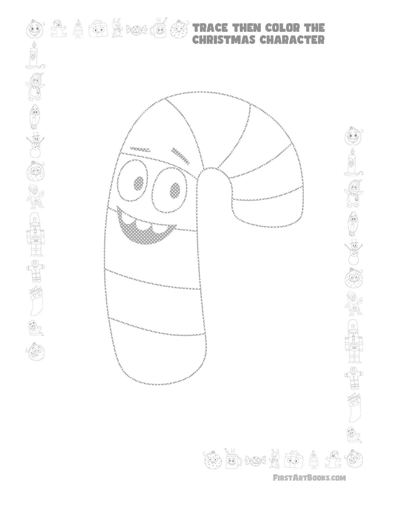 Free Candy Cane Coloring Page – illustration 4