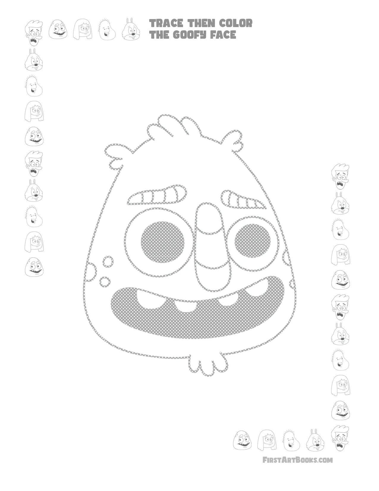 Trace Then Color: Goofy Faces sample 2