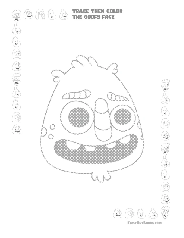 Trace Then Color: Goofy Faces printable page