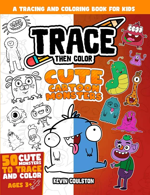 Trace Then Color: Cute Cartoon Monsters