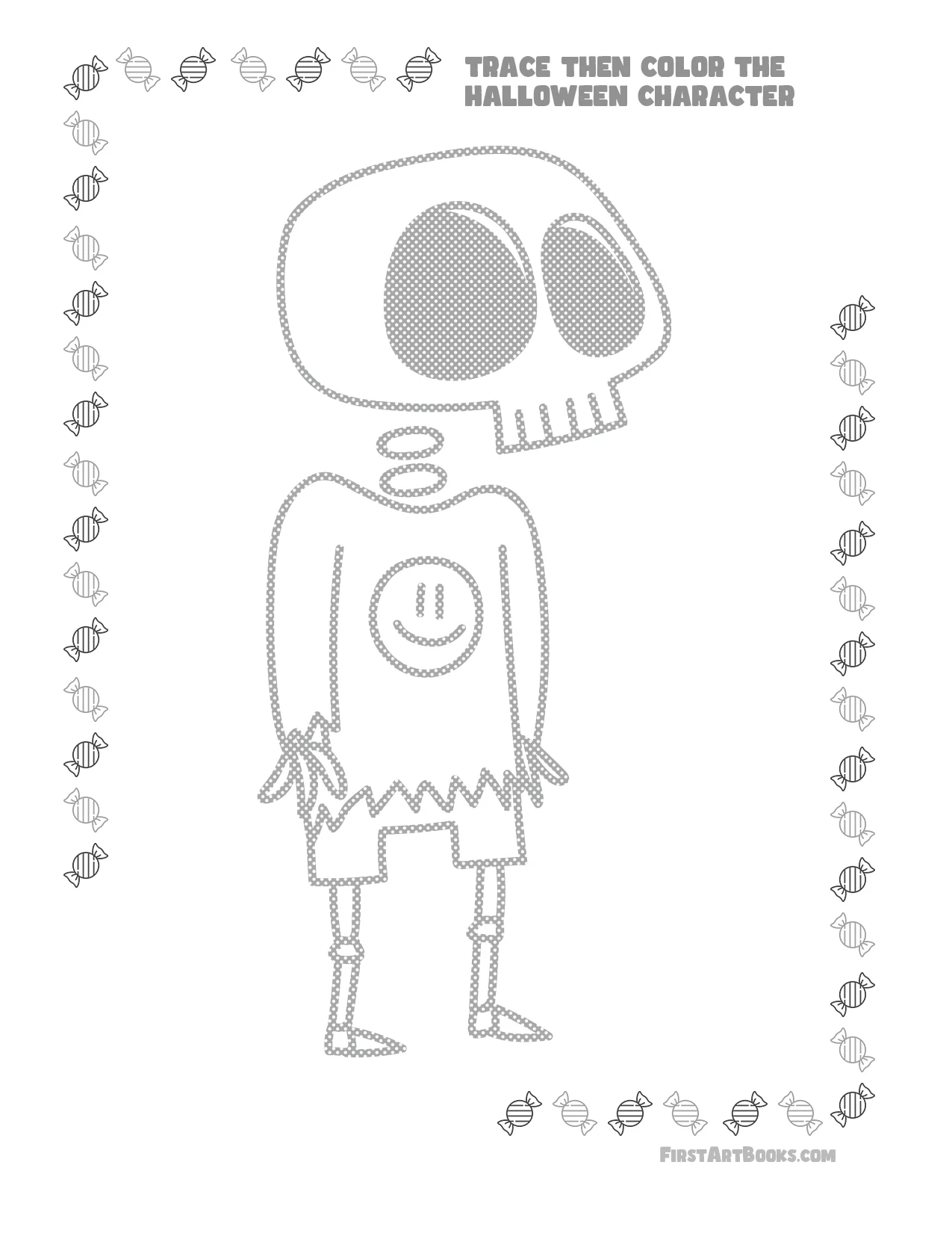 Trace Then Color: Cartoon Halloween Characters sample 2