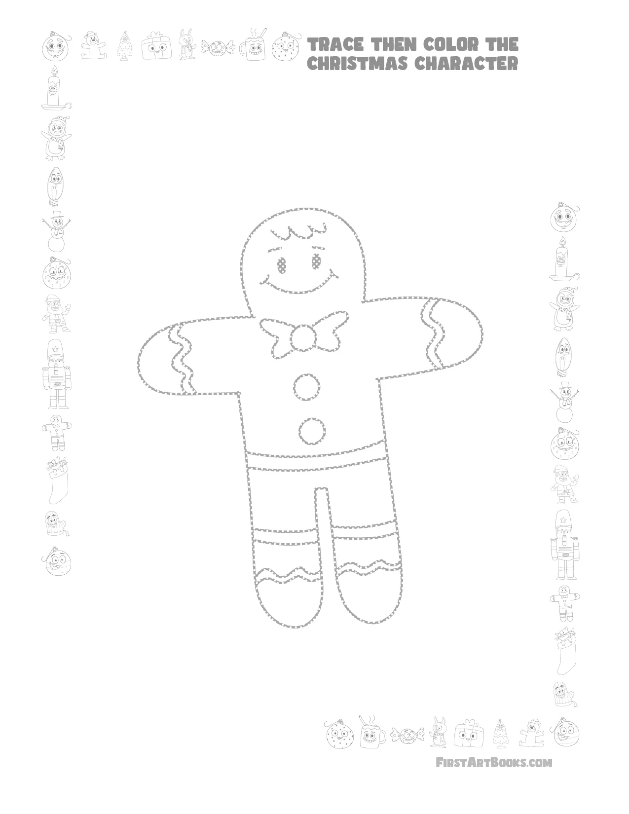 Trace Then Color: Cartoon Christmas Characters sample 1