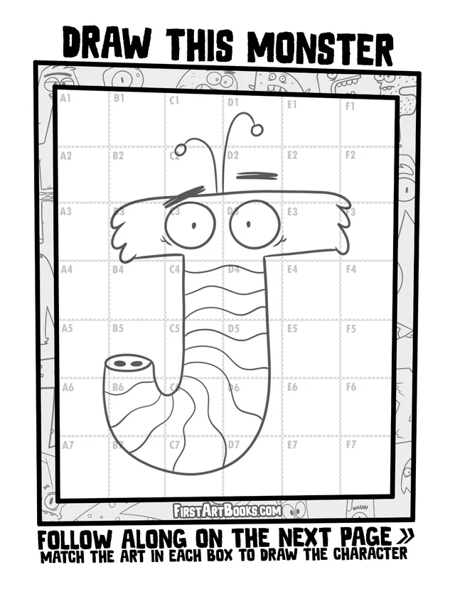 Draw by Grid: Alphabet Monsters: character grid page and blank grid