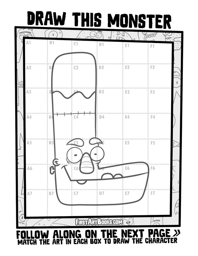 Draw by Grid: Alphabet Monsters: character grid page and blank grid