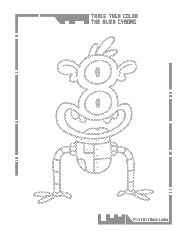 Trace Then Color: Alien Cyborgs printable page