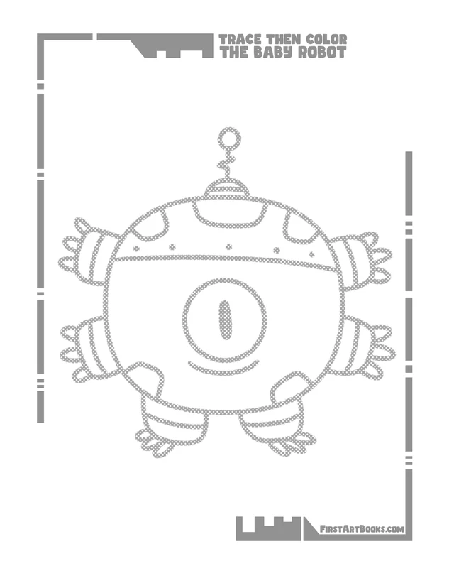 Trace Then Color: Baby Robots printable page