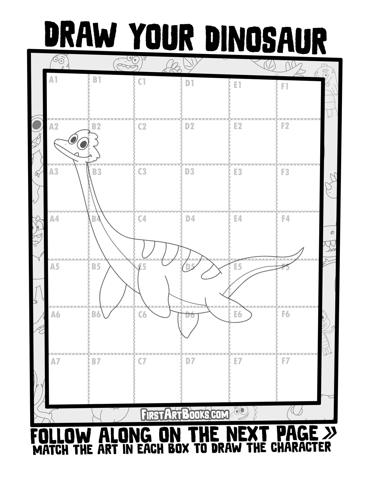 Free Activity Page: How to Draw A Plesiosaur by Grid – illustration 3