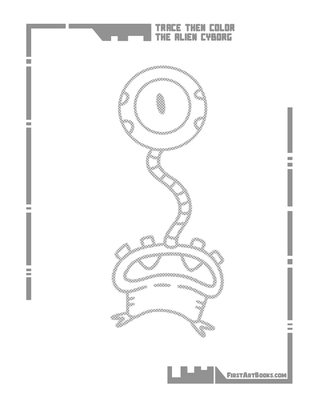 Trace Then Color: Alien Cyborgs printable page