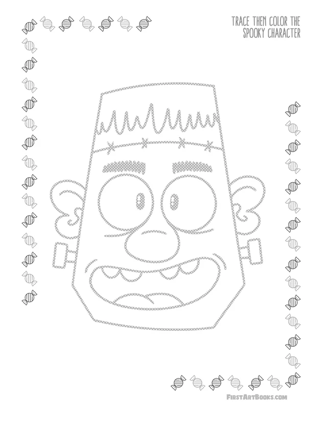 Trace Then Color: Spooky Stuff for Halloween printable page