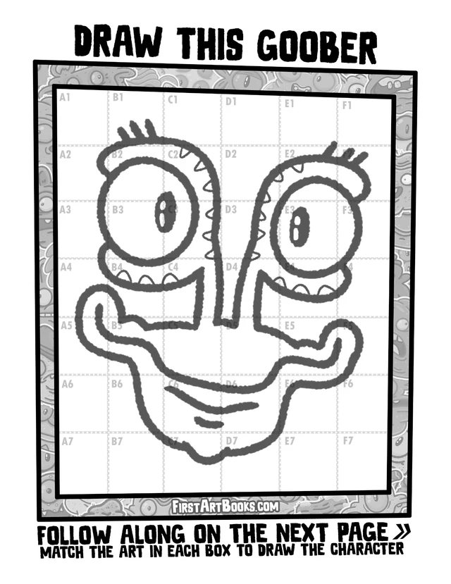 Draw by Grid: Crusty Goobers: character grid page and blank grid