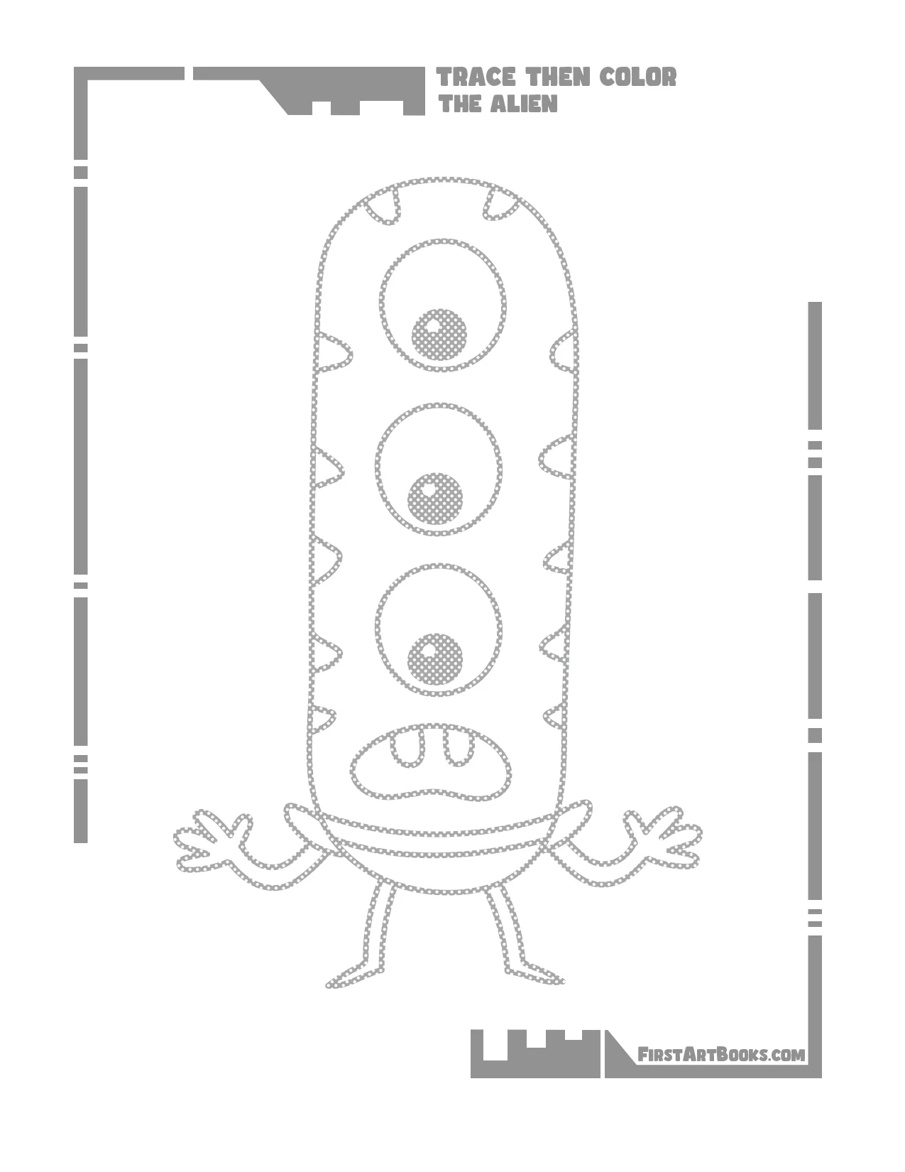 Trace Then Color: Cartoon Aliens sample 1