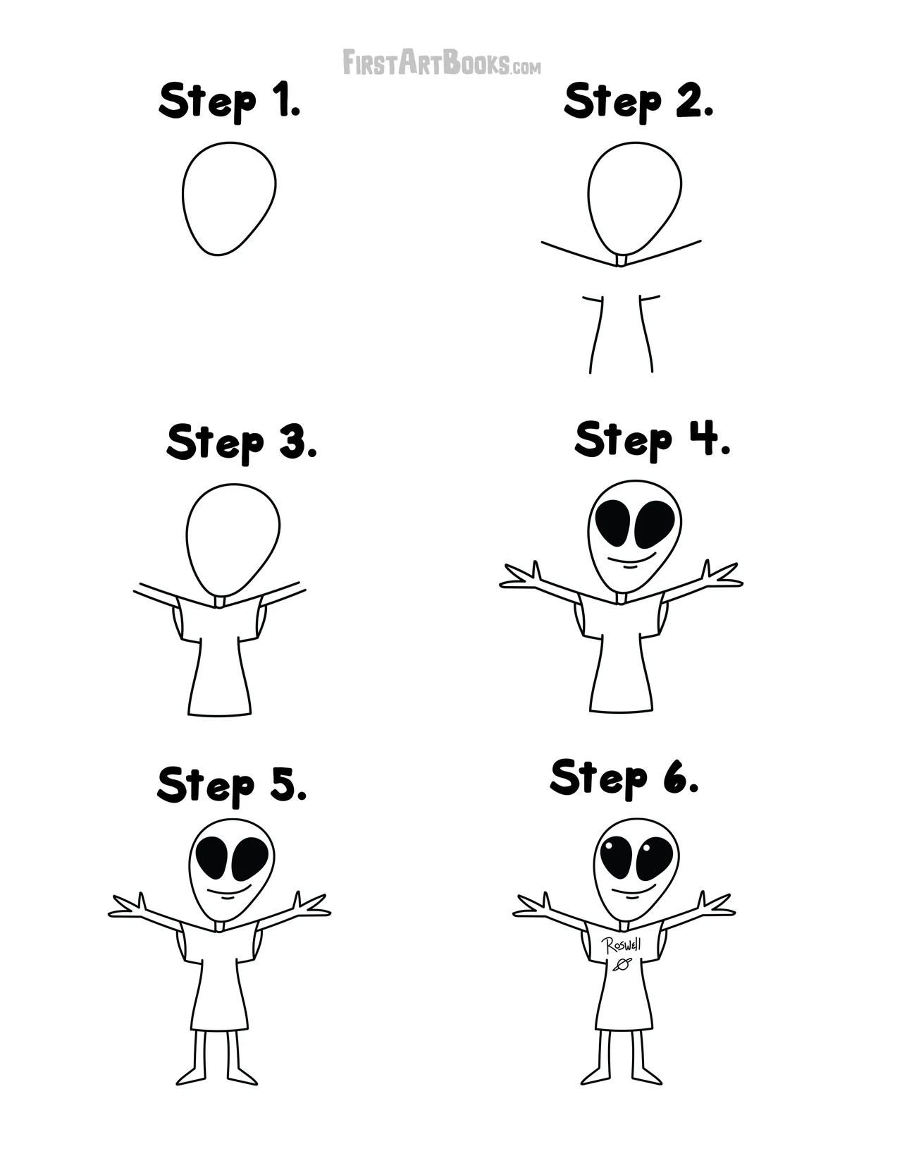 Free Activity Page: How to Draw A Grey Alien – illustration 2