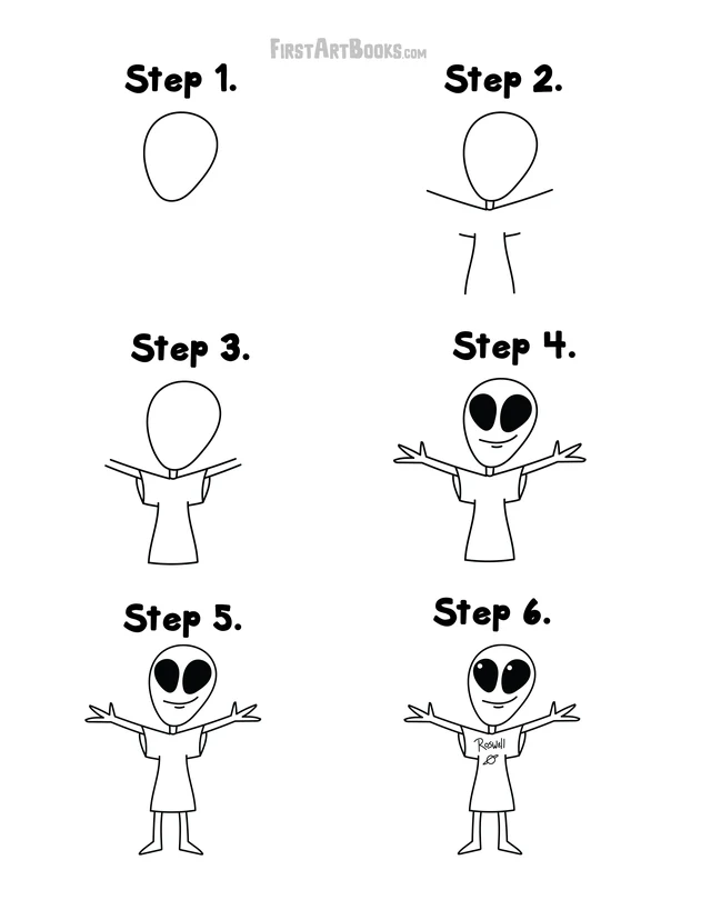 How to Draw a Grey Alien: free printable page