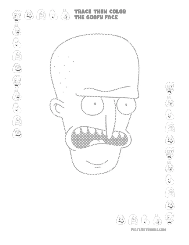 Trace Then Color: Goofy Faces printable page