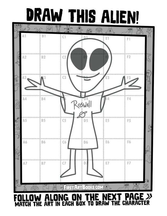Draw by Grid: Silly Aliens: character grid page and blank grid