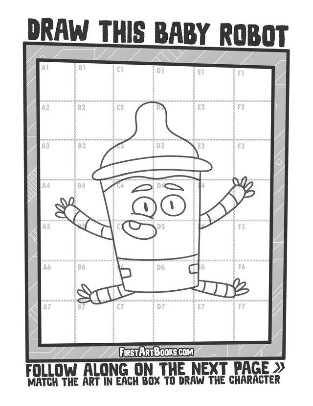 How to Draw a Baby Bottle Robot The Easy Way: free printable page