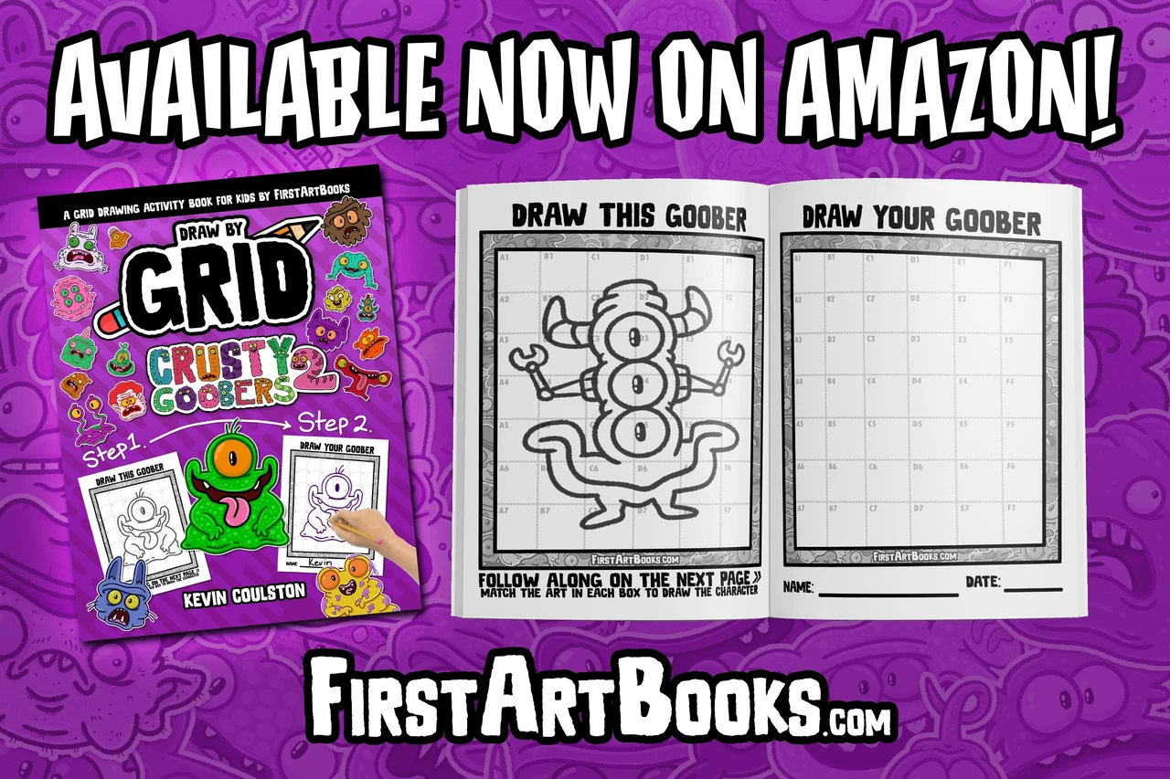 Free Activity Page: A 3-Eyed 2-Horned Goober on a Grid – illustration 2