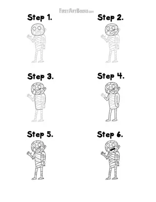 How to Draw a Cartoon Mummy for Halloween: free printable page